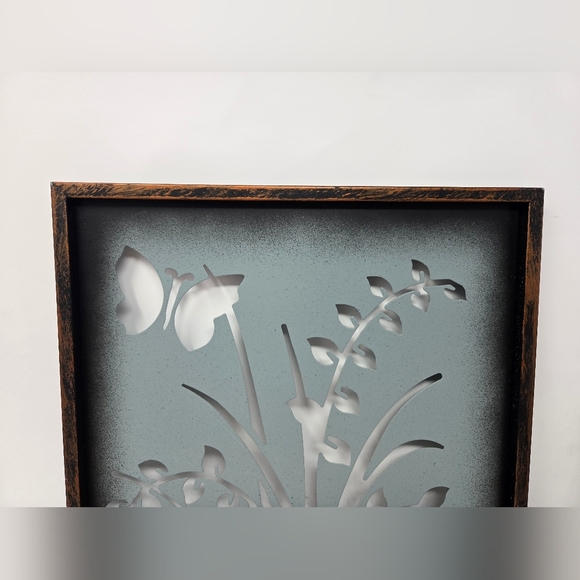 New View Design Lazer Cut Metal Art The Garden Butterfly Plants Blue - Picture 2 of 15